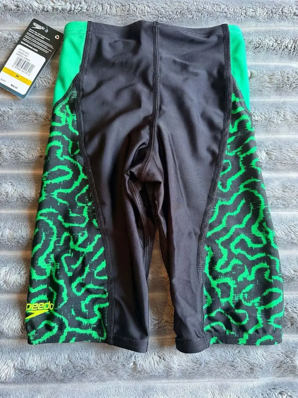 Speedo Pro LT Race Maze Jammer Swimsuit in Black/Green, Size 24
